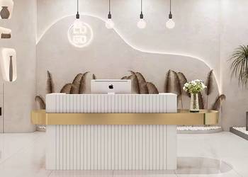 Biała - złota recepcja ryflowana podświetlana Premium 130x60x100