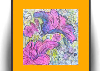 lilie rysunek A4, kwiaty obrazek 21x30, kwiaty rysunek, boho plakat do domu