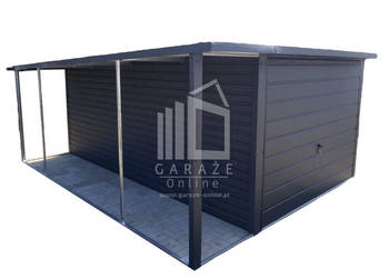 GARAŻ BLASZANY 3m x 5m + wiata 1m spad tył - Brama ID394