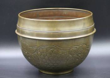 Duża mosiężna secesyjna donica, osłonka, doniczka, secesja