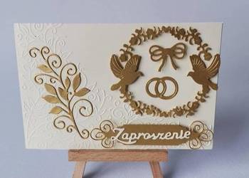 ZAPROSZENIA ŚLUB GOŁĘBIE Z OBRĄCZKĄ W OKRĘGU C6 ZŁOTO - ECRI