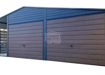 Garaż blaszany 6x6m - wiata 3m - 2x Brama  drewnopodobny GP681