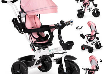 Rowerek trójkołowy spacerówka obracany fotelik 360* różowy ECOTOYS