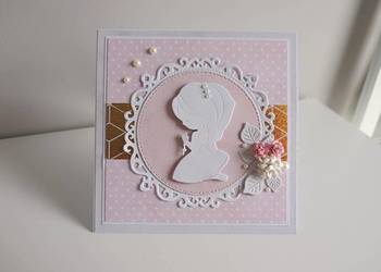 Kartka ręcznie z okazji Pierwszej Komunii Świętej handmade róż 02