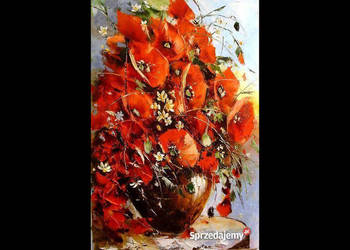 Kowalik - Maki - 40x60cm Obraz Olejny Szpachelka Kwiaty Bukiet