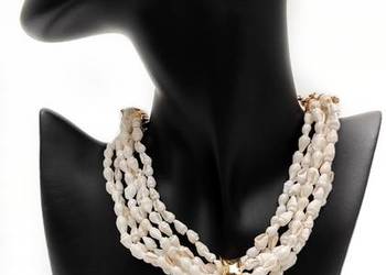 Naszyjnik Muszelkowy Kolia Boho Masa Perłowa Duży Wisior Złoty Glamour