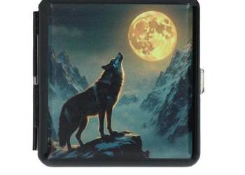 Metalowa Papierośnica z Nadrukiem Wilka Wyjącego do Pełni Księżyca Gentelo