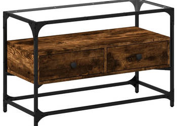 Szafka pod TV ze szklanym blatem przydymiony dąb 80x35x51 cm WM-846061