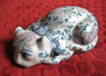 KOT - w kwiaty malowany - 9 x 22 x 11 cm Figurka z Japonii