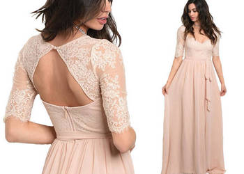 Suknia ślubna wesele koronka nude róż boho 34 XS, 36 S, 38 M