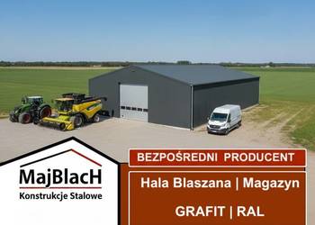 Duża Wiata /Hala Garaż Blaszany Grafit z bramą wjazdową  – Maj-BlacH