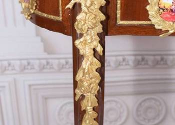 Barokowy Stolik Stół - Medaliony Porcelanowe - Kwietnik - Drewo + Mosiądz