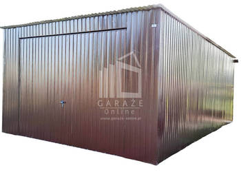GARAŻ BLASZANY 4m x 6m pion - spad tył - Brama uchylna  ciemny brąz ID145