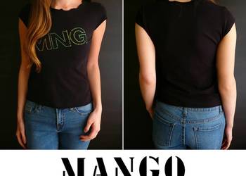 czarna koszulka s 36 tshirt Mango cekiny napis bluzka