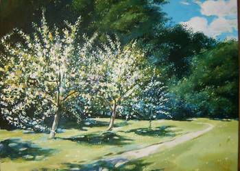 Wiosenny ogród obraz olejny na płótnie