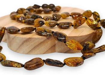 Korale BURSZTYN bałtycki bryłki cytrynowe z inkluzjami zielone #1056