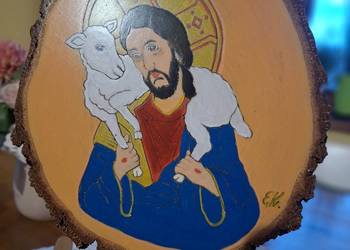 Obraz malowany ręcznie na plastrze brzozy