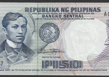 FILIPINY 1 PISO 1969 - SERIA A - JOSE  RIZAL - STAN BANKOWY UNC