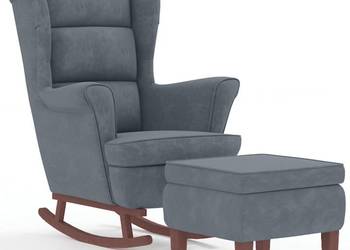 vidaXL Fotel bujany z uszak, ciemnoszary aksamit i lite drewno(SKU:3121231)