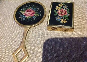 Stara Perfumetka oraz Lusterko Zestaw Toaletowy Pozłacany CONSUL Amor