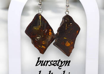 Kolczyki z BURSZTYNU, bursztyn bałtycki, plaster ze skórką #1032