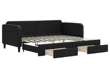 Sofa rozsuwana z szufladami czarna tkanina 90x200 cm WM-3196854