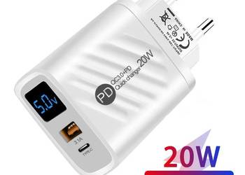 Ładowarka AR-893, USB-C + USB-A 20W z wyświetlaczem, QC3+PD Quick Changer20