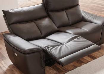 Nowa sofa skórzana Relax elektryczna USB ciemnobrązowa