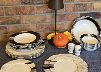 Promocja 229 zł  Talerze 28 elementów biało szare