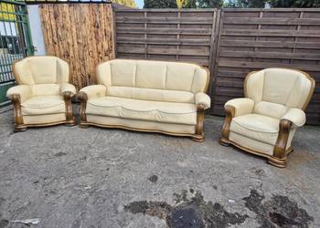 Komplet DES Cezar kanapa 3-osobowa + 2 x fotel skóra naturalna