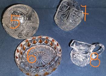 Zestaw szkła kryształowego – misa, popielniczka, wazonik, mlecznik (nr 5–8)