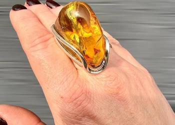 Unikat Pierścionek regulowany bursztyn bałtycki srebro 925 rękodzieło