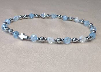 Bransoletka różaniec kamienie krzyżyk serduszko prezent pamiątka