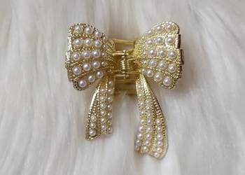 Perełkowa złota spinka do włosów kokarda / Glamour