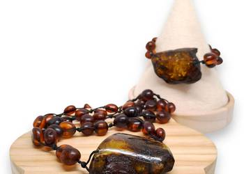 Korale i bransoletka z bursztynu bałtyckiego baroczki i bryłki #972