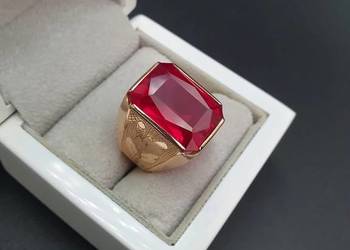 PIĘKNY ZŁOTY SYGNET ZDOBIONY RUBINEM