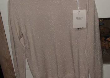 Beżowy sweterek z srebrną nitką_ Lurex _ NOWY r .M/L