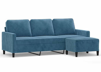 3-osobowa sofa z podnóżkiem niebieska 180 cm aksamit WM-3201064