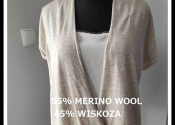 NEXT Bluzka wełna 55% narzutka + top beżowe 42 XL