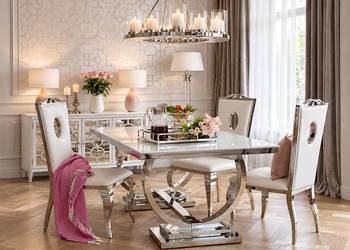 Stół MARCELLO 220cm Glamour Biały Szklany Srebrna Stal -58% OUTLET