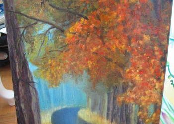 obraz olejny "Mokra szosa jesienią" 30x40