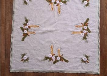 Świąteczny serwetka rękodzieło haftowana lniany/ bawełniany VINTED/OLX