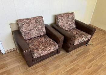 Komplet dwóch foteli brązowych, używane, vintage