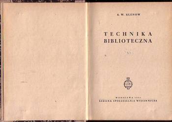 (7779) TECHNIKA BIBLIOTECZNA – A.W. KLENOW
