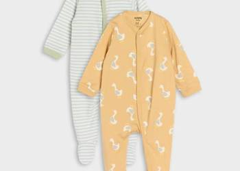 Pajacyki niemowlęce Sinsay 56 piżamy 2 pack gęsi gęś gąski paski