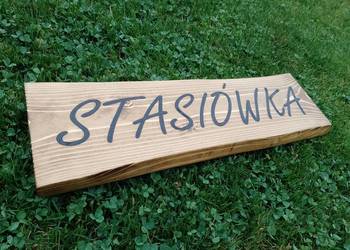 Szyld drewniany na altanę domek z drewna plac zabaw deska