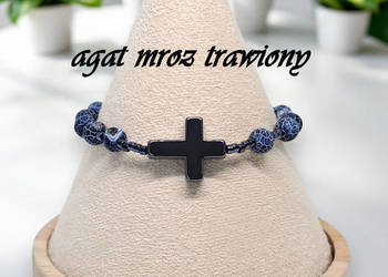 Bransoletka różaniec, dziesiątka różańca, AGAT MRÓZ TRAWIONY #1000