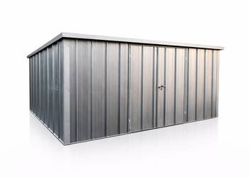 Nowoczesny Garaż Blaszany 5x4 jednospadowy Rąbek Ciemny Grafit, Brama