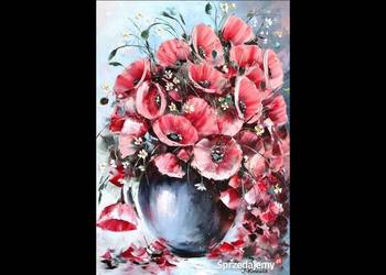 Kowalik - Różowe maki - 50x70cm Obraz Olejny Bukiet Kwiaty