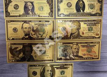 7 x ZŁOTE Banknoty Dolar Dollar Złoto Au 24 karat 1 2 5 10 20 50 100 Komple
